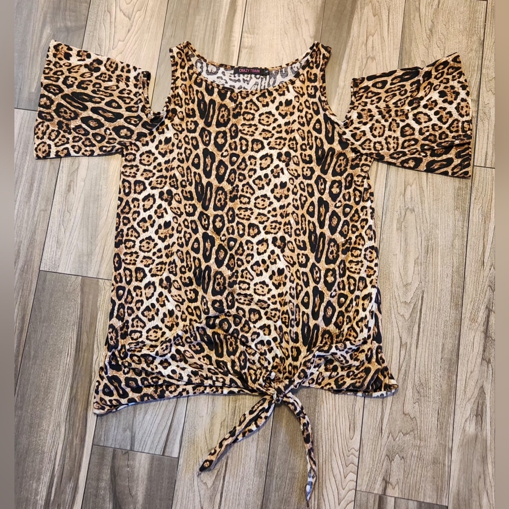 Leopard Print Cold Shoulder Top